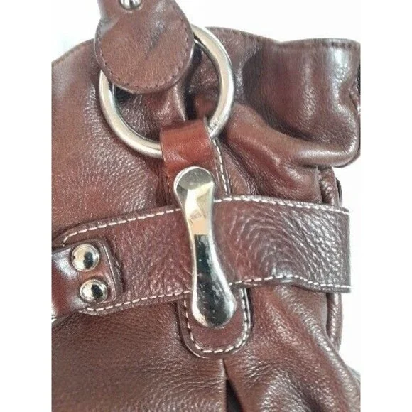 Leather Purse B.MAKOWSKY Raisin Brown Belted Clip Shoulder Bag -VERY NICE - Picture 15 of 16